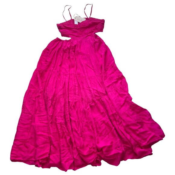 Anthropologie Let Me Be Cutout Tiered Maxi Dress Magenta Pink SZ L - Picture 6 of 10